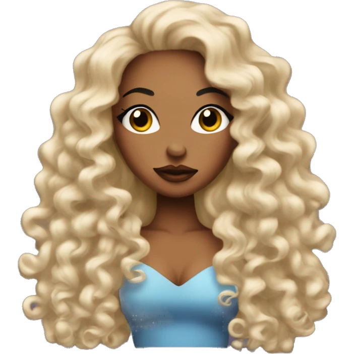 A baddie emoji with long eyelashes and big lips with long nails and it has curly hair emoji