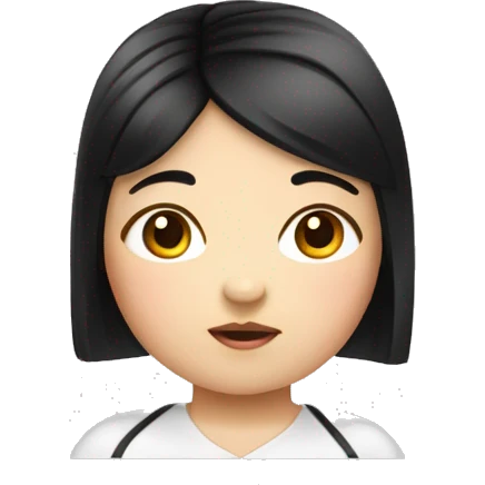 little overweight asian girl with black tied hair, make emoji from shoulders, use one photo  emoji