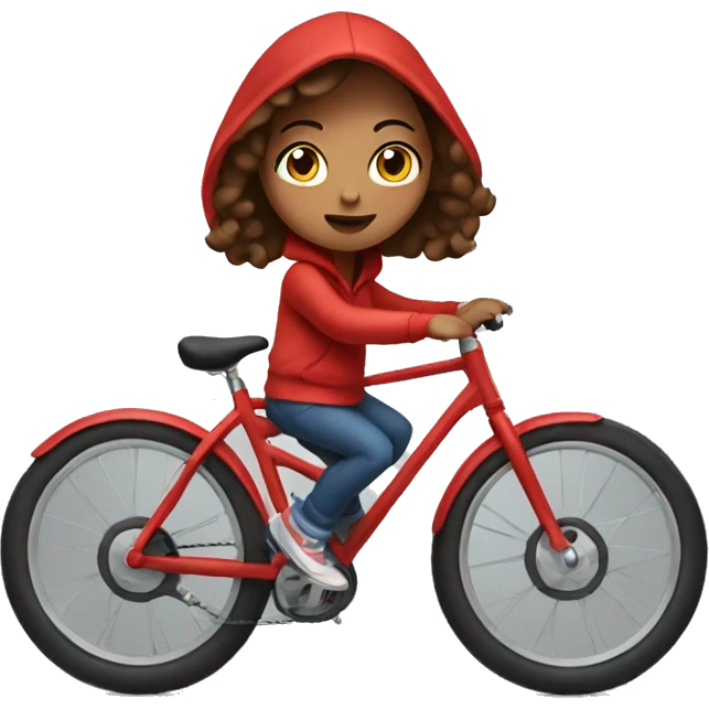 Girl with short brown hair in red hoodie on a bike emoji