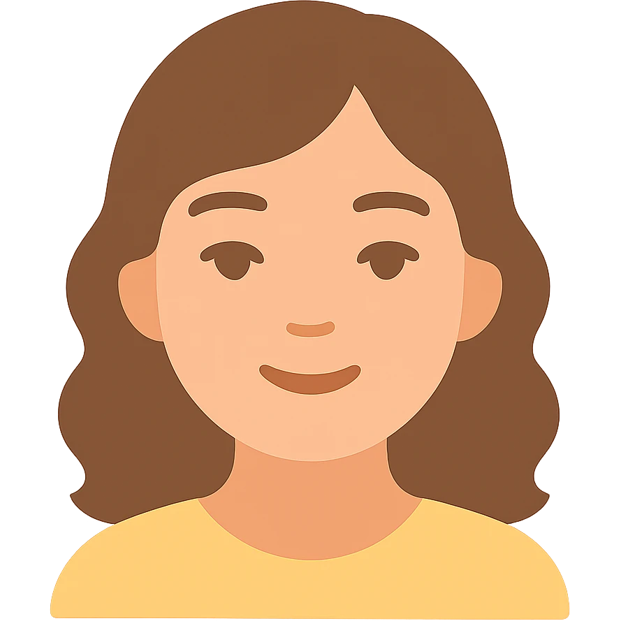 portrait of an Asian girl with medium brown wavy hair and brown eyes, paler skin tone, color icon style emoji