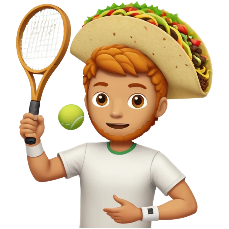 A ginger playing tennis. With a taco for his head emoji