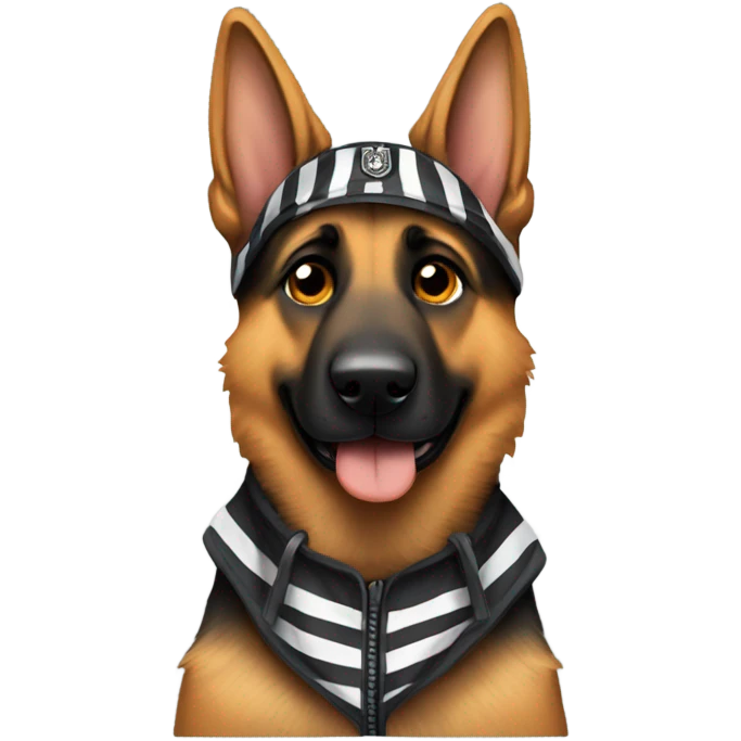 A German shepherd dog wearing jail clothing  emoji