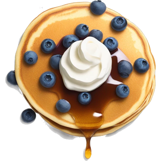 Pancake with syrup and whipped cream with blueberries emoji