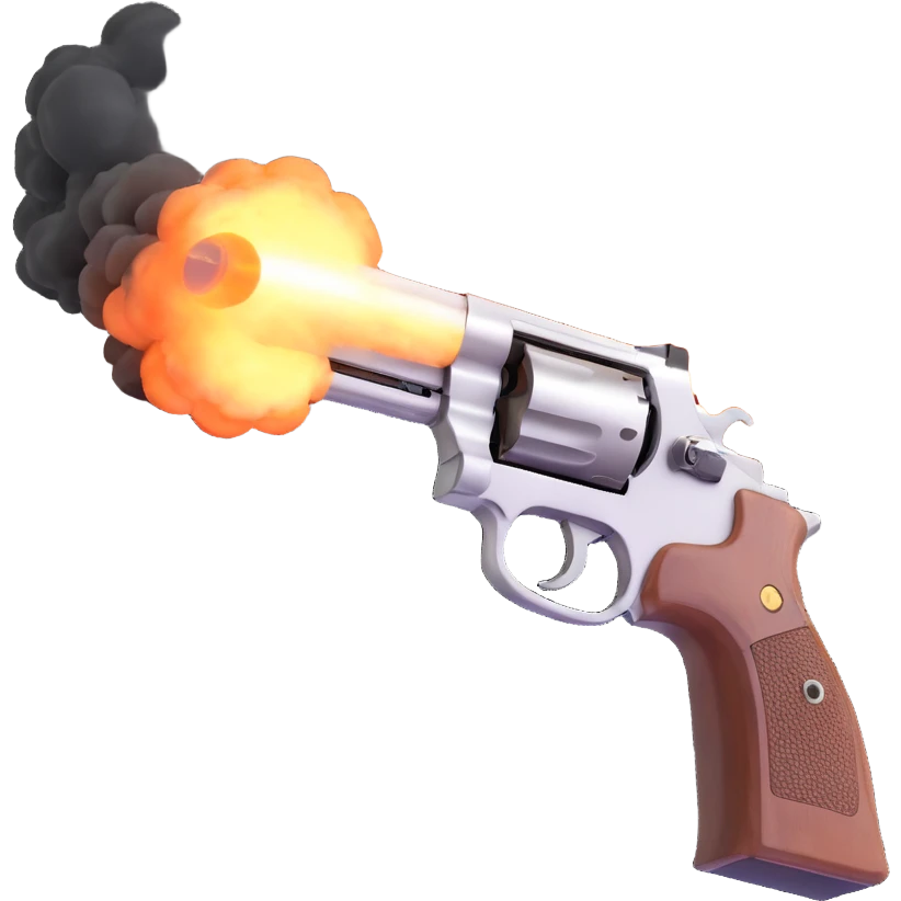 A realistic handgun firing a bullet, with muzzle flash and smoke coming out of the barrel emoji