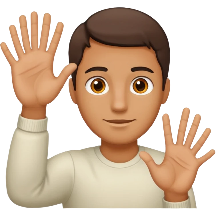 A guy with his left hand higher right lower left hand with a 6 on it right with a 7 emoji
