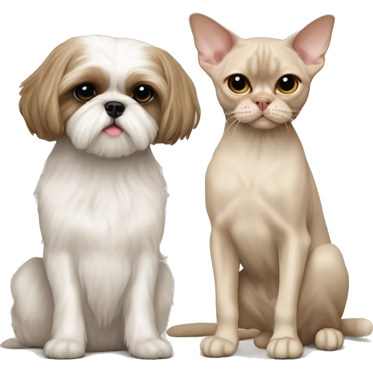 All Beige shih tzu sitting next to a skinny beige Devon Rex cat  emoji