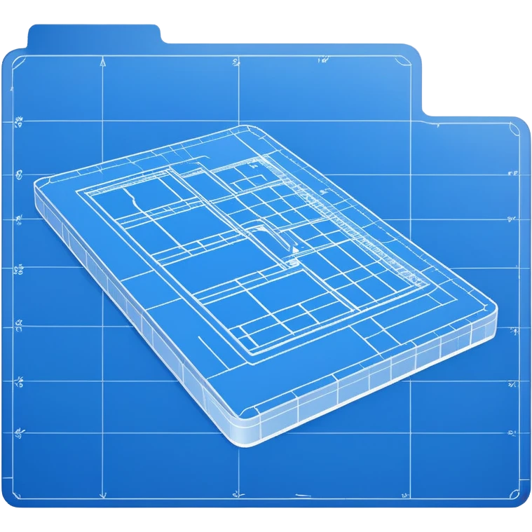 side view of a blue blueprint plan with white lines emoji