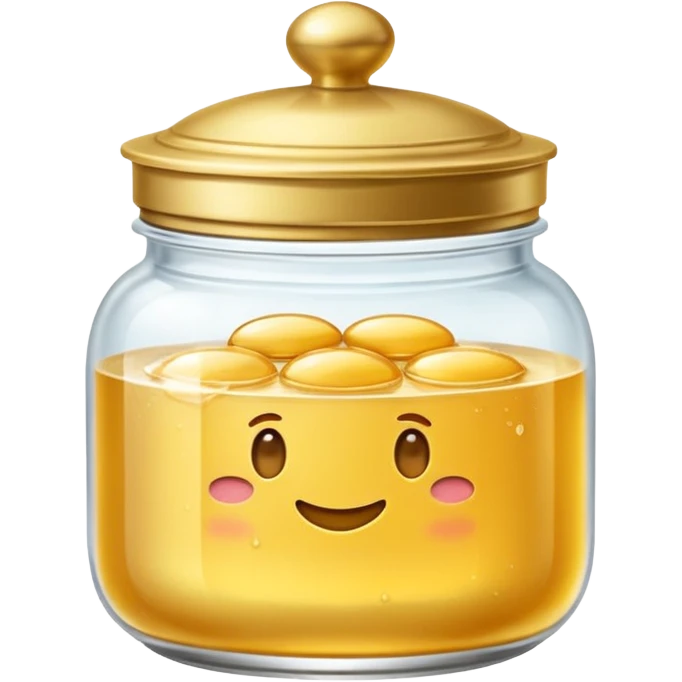 Diseña un emoji de un tarro de cristal elegante con una tapa dorada brillante. Dentro, una textura de mantequilla corporal batida con un suave remolino. Estilo lujoso y minimalista. emoji