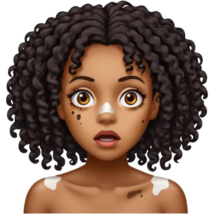 Emoji of a very shocked black female with vitiligo (alot of vitiligo patches) emoji