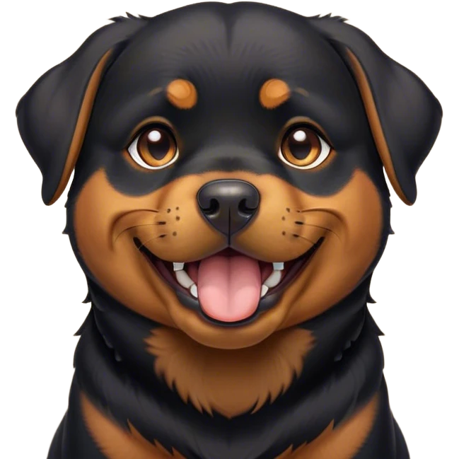 Cinematic Cute Yawning Rottweiler Portrait Emoji, Head tilted slightly with a dramatic, wide-open yawn, showcasing a sleek black coat with prominent tan markings, floppy ears slightly drooping, round brown eyes barely open in drowsy contentment, Simplified yet irresistibly adorable features, highly detailed, glowing with a soft, cozy glow, high shine, relaxed yet expressive, stylized with a touch of whimsy, bright and endearing, soft glowing outline, capturing the essence of a sleepy yet affectionate guardian, so drowsy it feels like it could stretch out of the screen and curl up for a nap! emoji