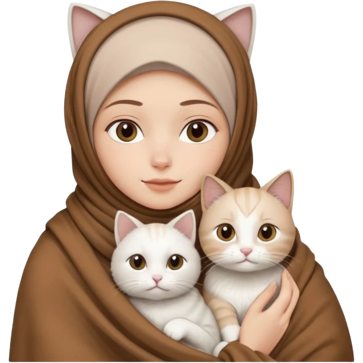 Beyaz Kediyle hijab bayan yanyana kahve beyaz battaniye emoji