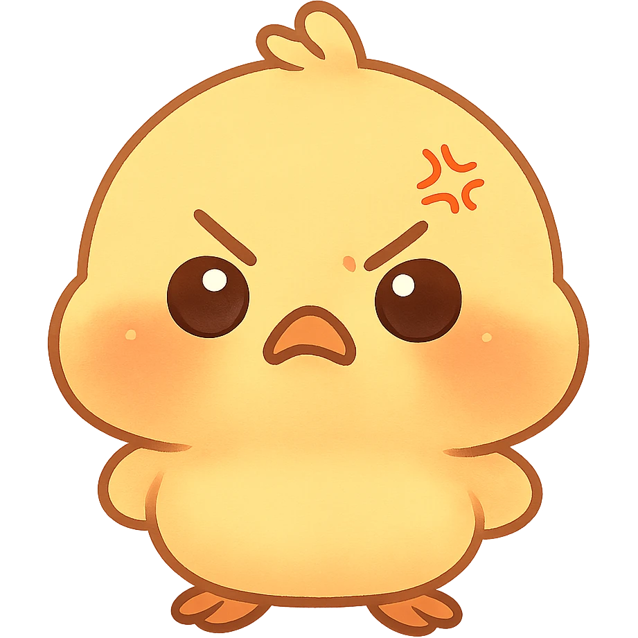 cute angry chibi chick, puffed cheeks, big eyes, yellow, adorable chibi style, suitable for emoji sticker emoji