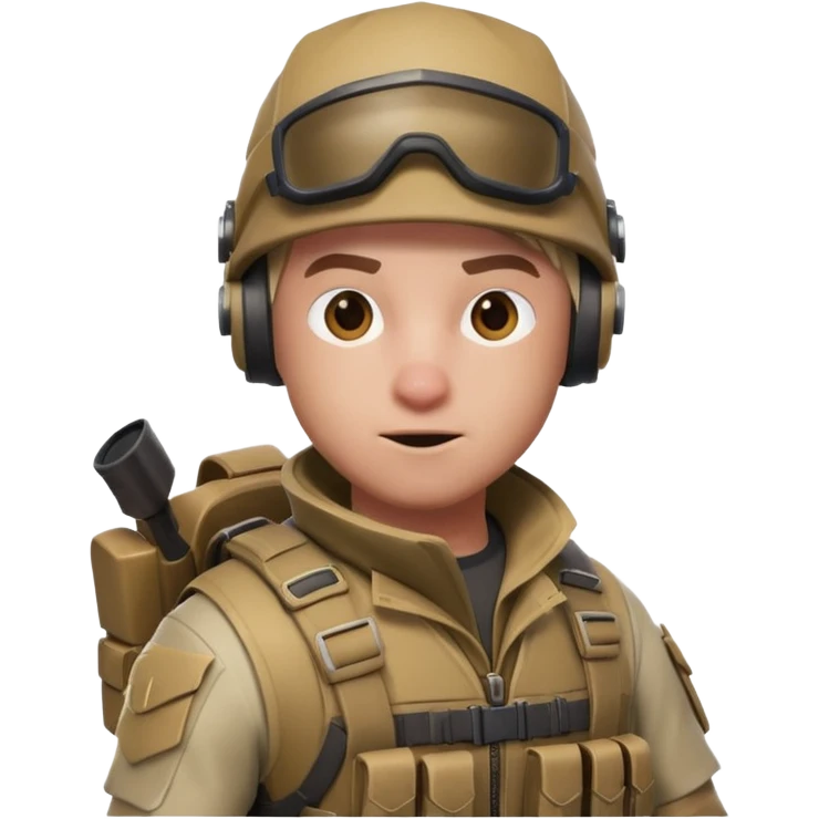 John Pork dressed as a Fortnite skin, tactical gear, playful expression emoji