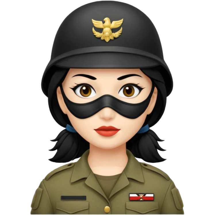 woman soldier with black hair and wearing mask emoji