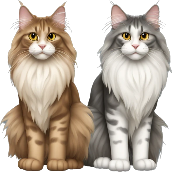 Two Maine coons of different colours and sizes full body emoji