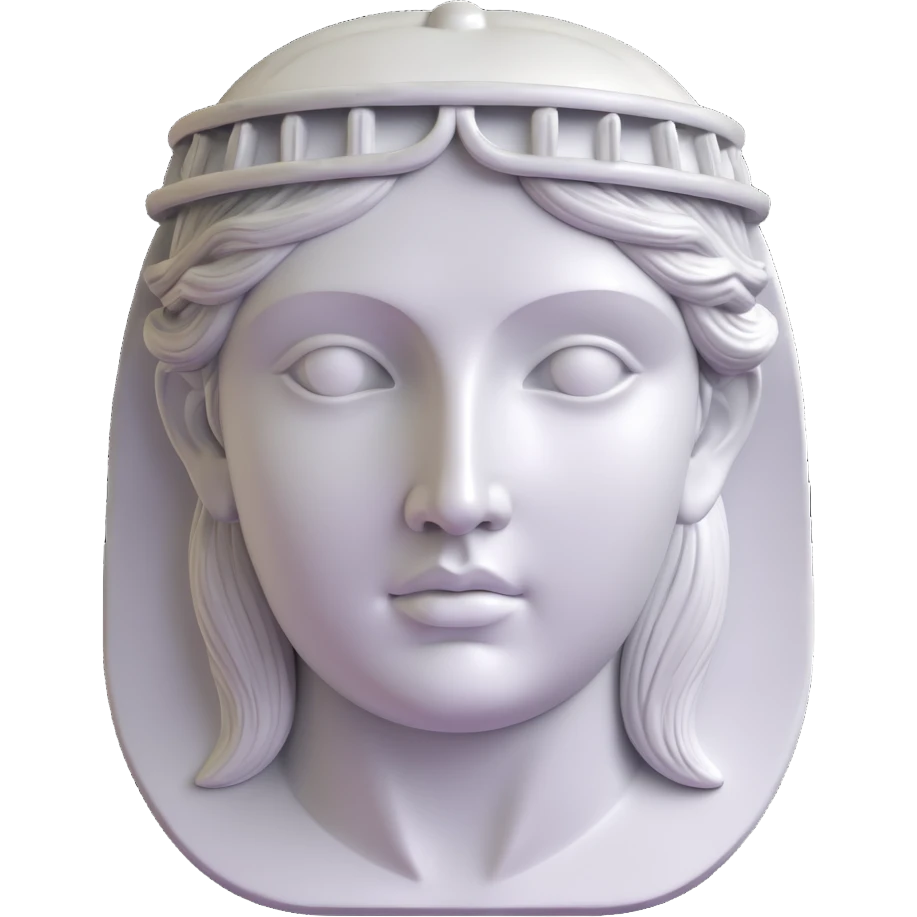 Make the colors silver and give the face a statue-like, marble texture, keeping the 3D close-up Athena style, with no background. emoji