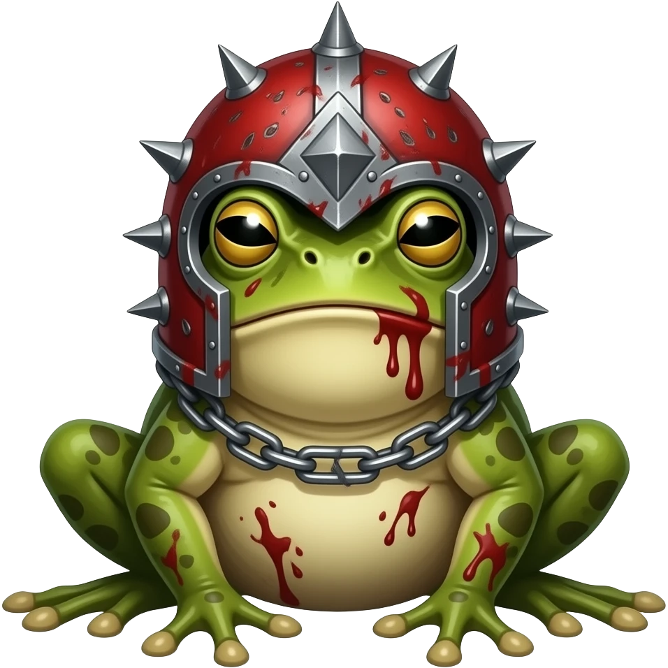 the basic bufo worry frog emoji with a khorne beserker helmet emoji