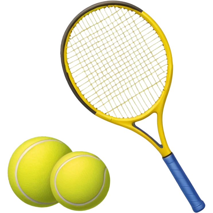 Generate a high-quality emoji of a yellow tennis racket and a tennis ball, realistic colors and shading, smooth gradient colors, no facial features, no brand markings, simple white background, high-resolution.
 emoji