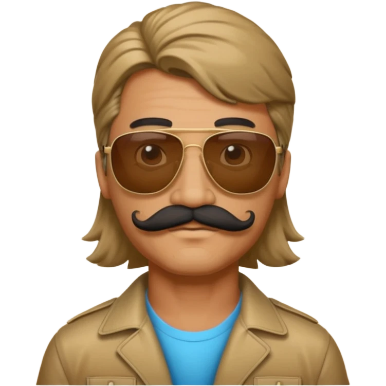Guy wearing sunglasses, a mustache and a mullet emoji