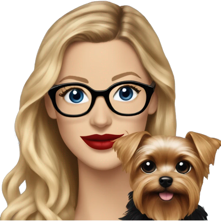 Blake lively blue eyes and black glasses with red lips holding Yorkshire terrier  emoji