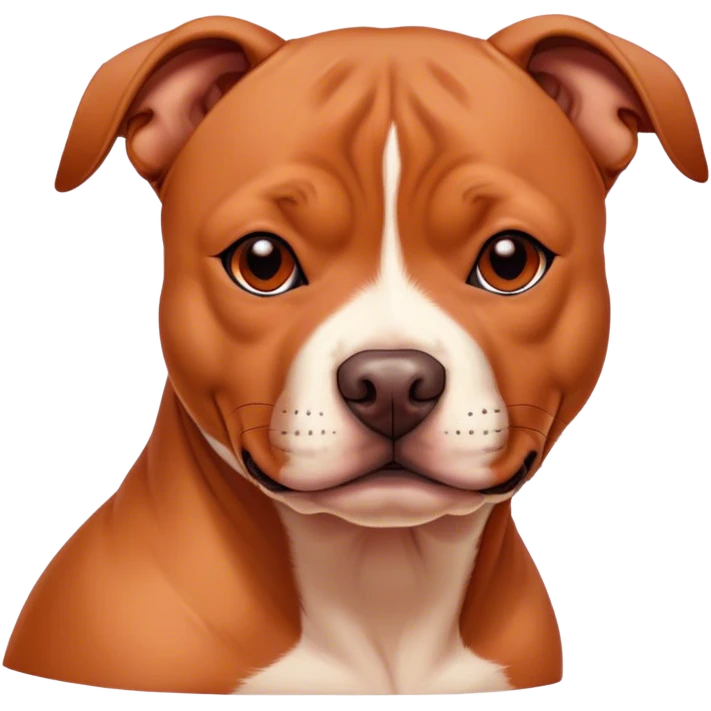 Cinematic Noble Red/Fawn Staffordshire Bull Terrier Portrait Emoji, Poised and regal, with a compact, muscular build and a sleek, well-groomed red/fawn Fur accented by subtle white markings, deep-set soulful dark eyes, Simplified yet sharp and sophisticated features, highly detailed, glowing with a soft, dignified glow, high shine, intelligent and loyal, stylized with an air of strength, focused and attentive, soft glowing outline, capturing the essence of a watchful and confident guardian, so majestic it feels as though it could stride out of the screen with effortless authority! emoji