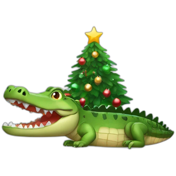 crocodile with Christmas tree emoji