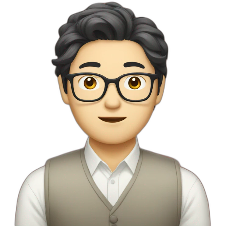 korean guy with glasses and curtains hair emoji
