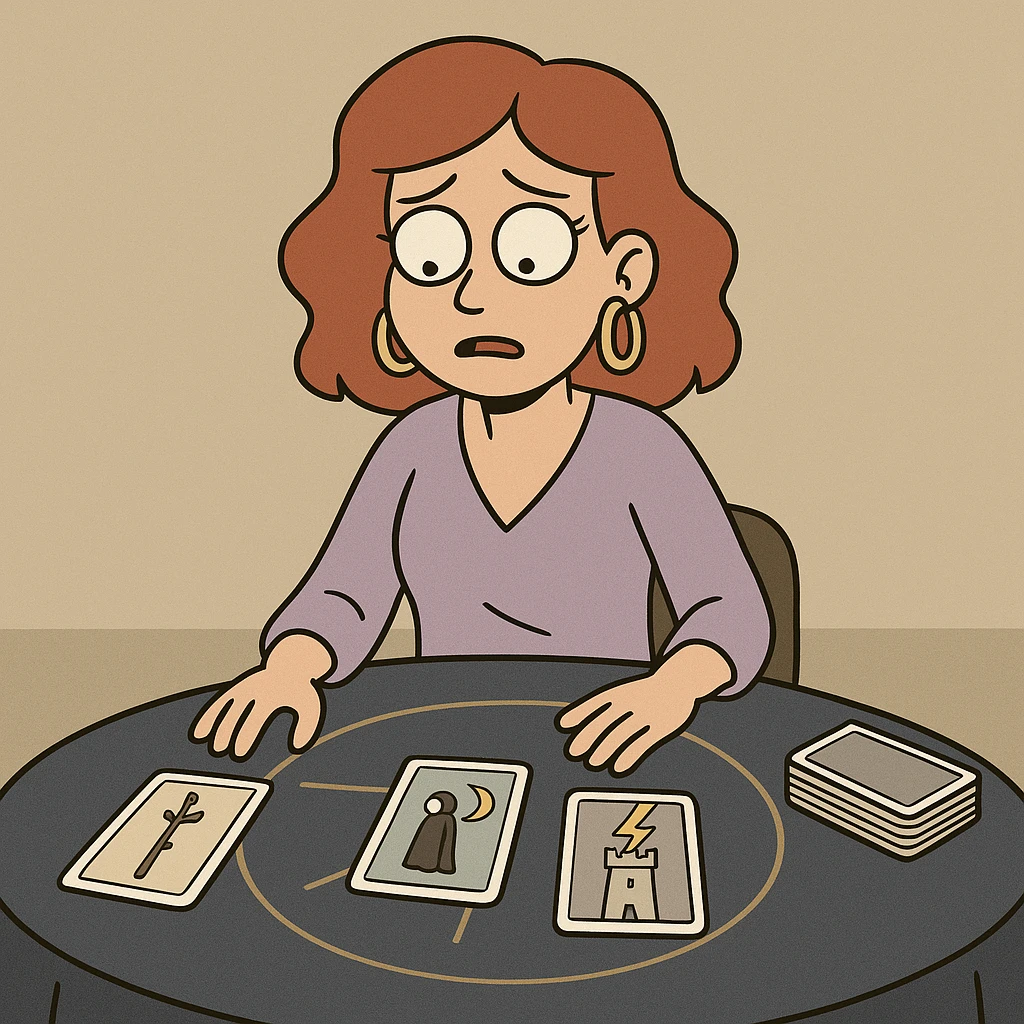 modern tarot table with minimalist design and cards emoji