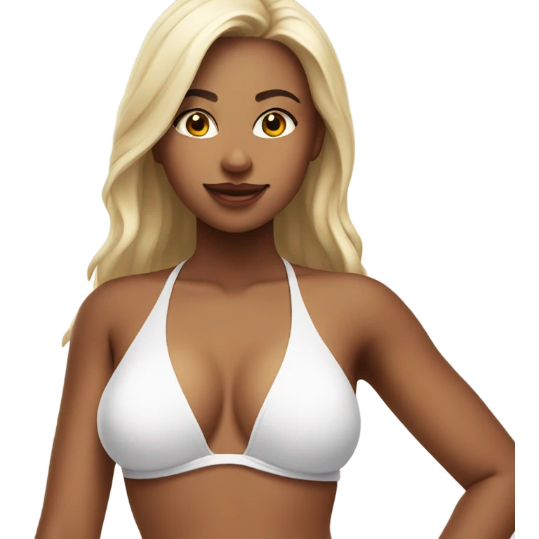 girl in white bikini posing emoji