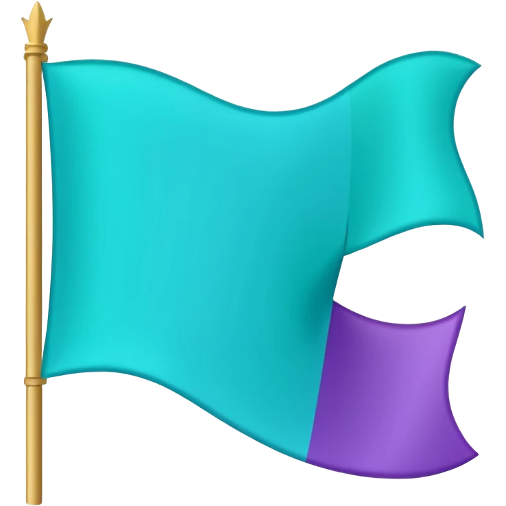 “Emoji-style waving banner, simple flat lines, soft curved flag, bright turquoise/purple/blue/green, minimalist medieval vibe, cute and magical, no castle.” emoji