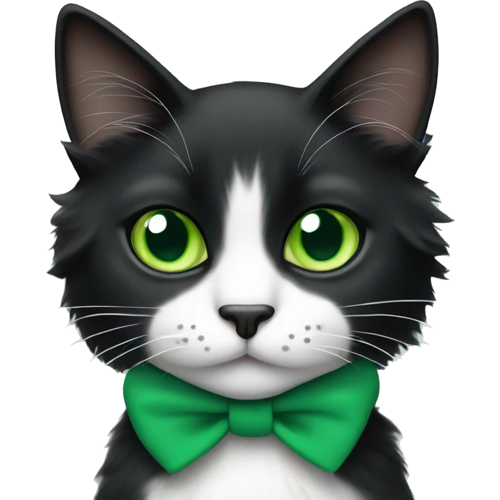 fluffy tuxedo cat with green eyes and green collar emoji