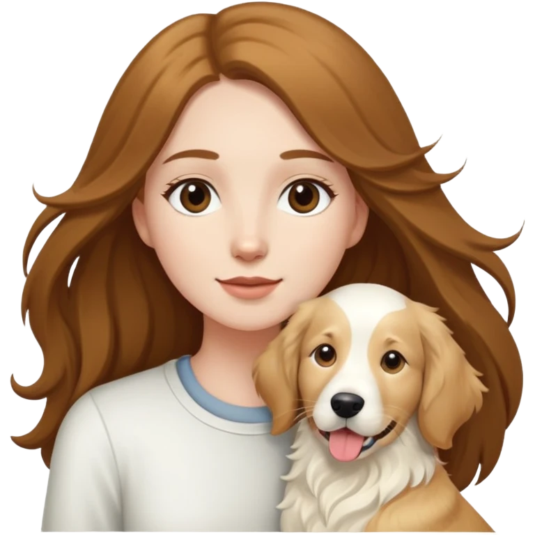 White girl with long brown hair and an English cream retriever emoji