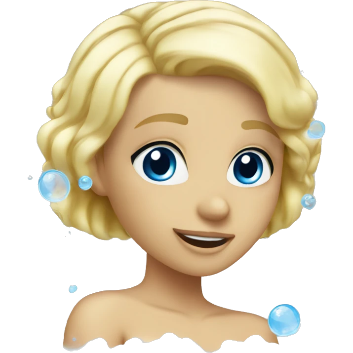 blonde blue eyes girl bath tub with bubbles emoji