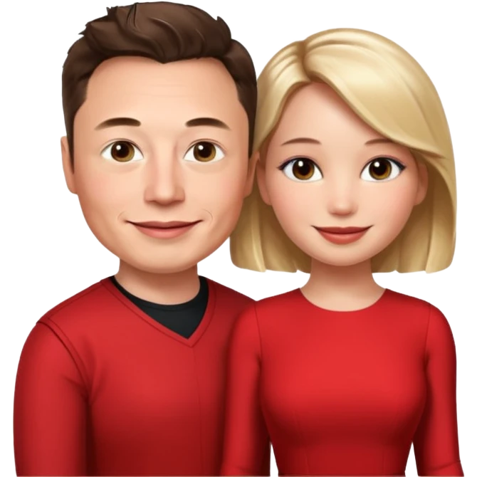 elon musk and Jennifer Lawrence in red dress emoji