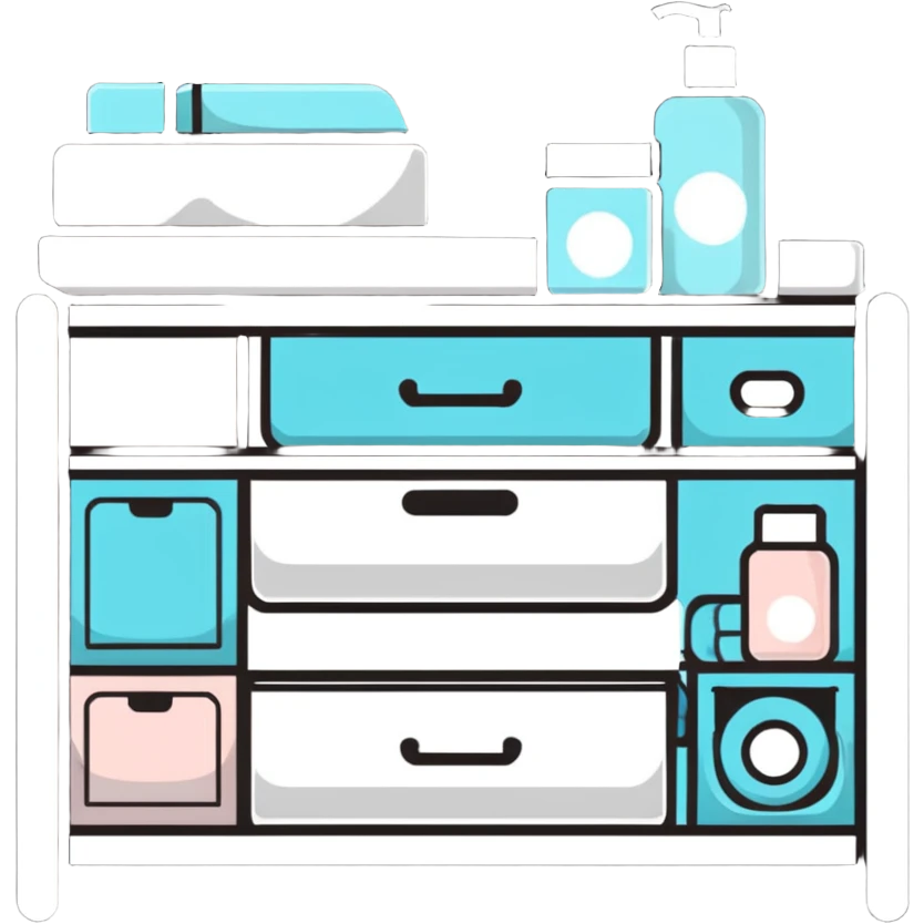 cute nursery changing table set with organizers for diapers, wipes, lotions, and baby clothes emoji