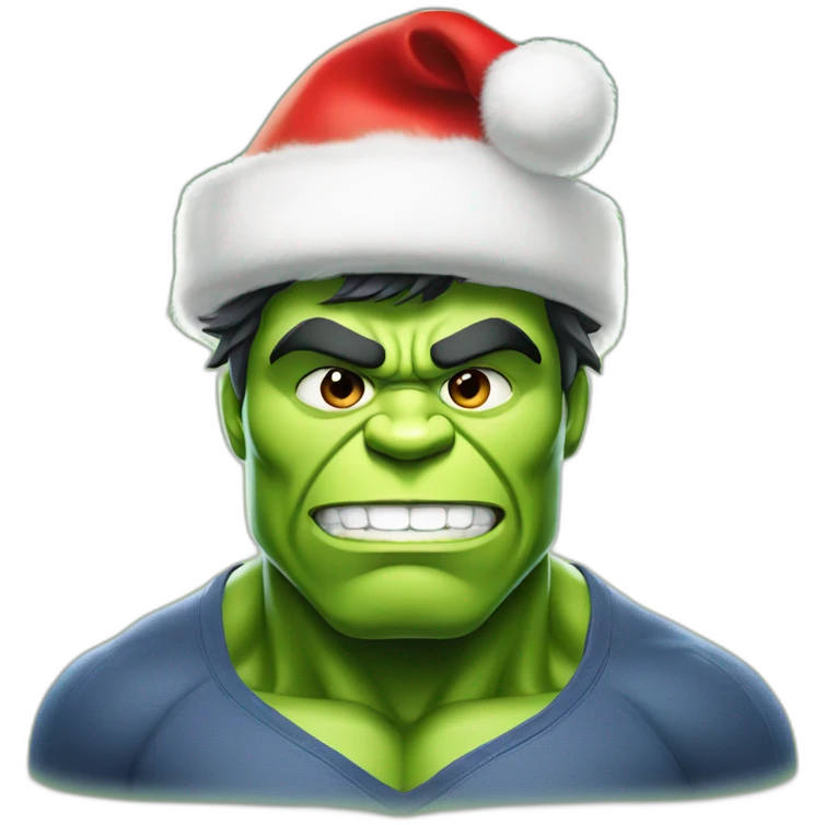happy hulk wears red christmas hat emoji