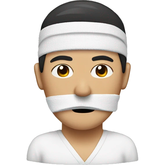 moustache asian man with  bandages on face emoji