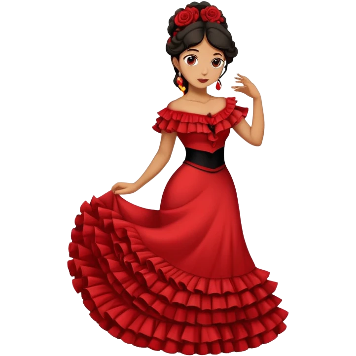 Spanish woman with dark hair wearing traditional flamenco dress emoji