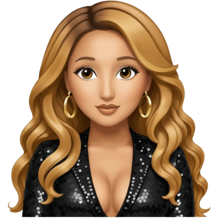 Adrienne Bailon from 3lw/Cheetah Girls with long golden brown hair, black sequin outfit emoji