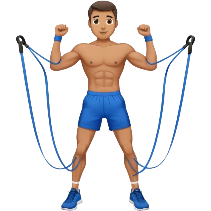 fit man with blue shorts resistance bands exercises emoji
