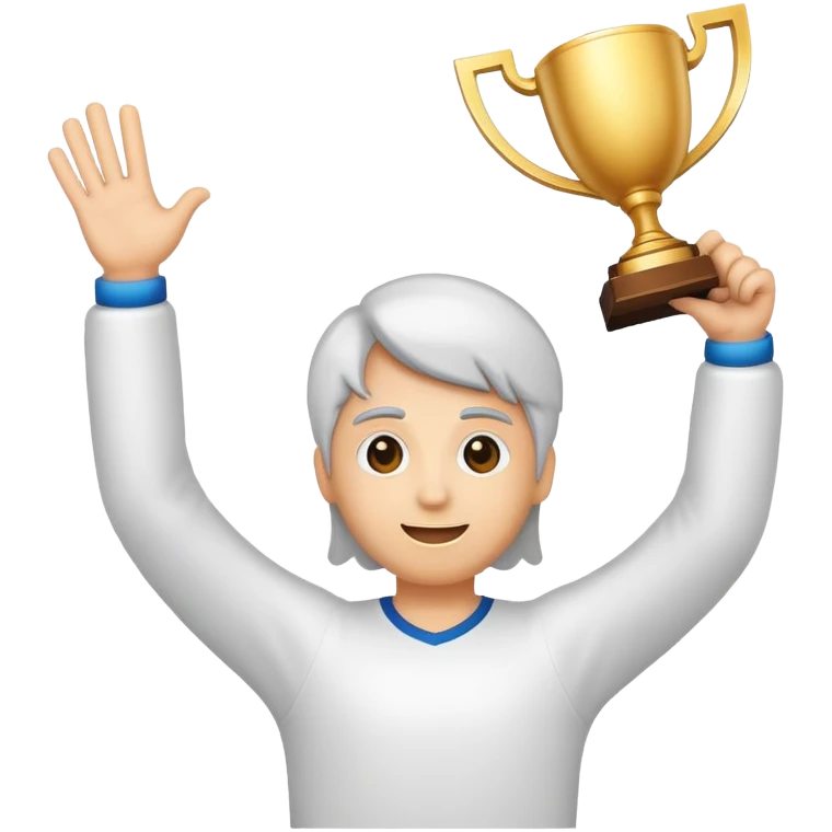 Make an emoticon with your hands up and holding the trophy emoji