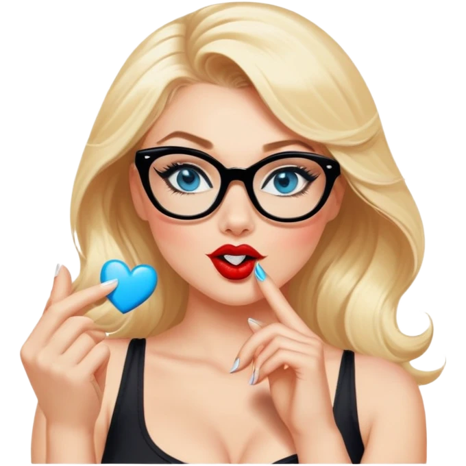 Sexy blonde, blue eyes, wearing black glasses, pinup style sticker blowing a kiss emoji