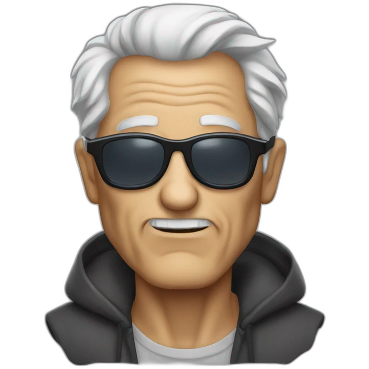 Scary old guy wearing shades written evil emoji