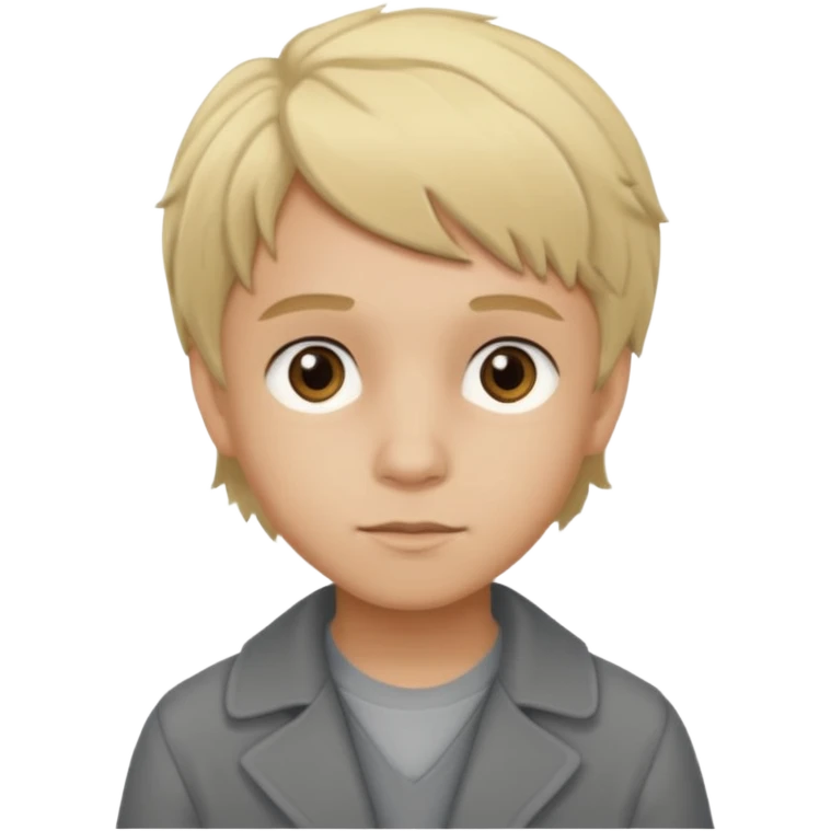 Gavroche From Les Miserables with light skin, brown eyes, blonde hair, gray outfit emoji