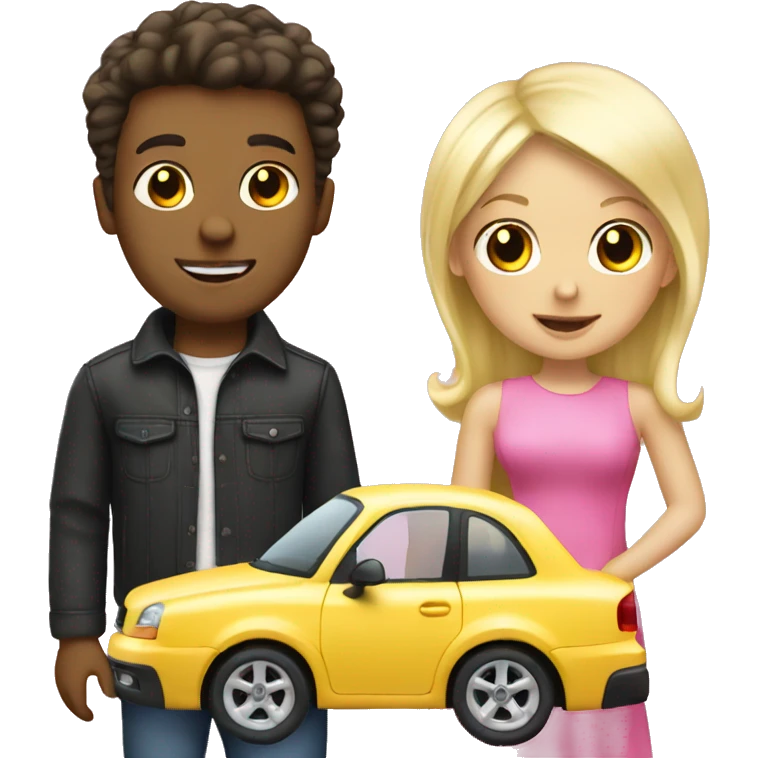 white boy with dark hair buying blonde girl pink car emoji