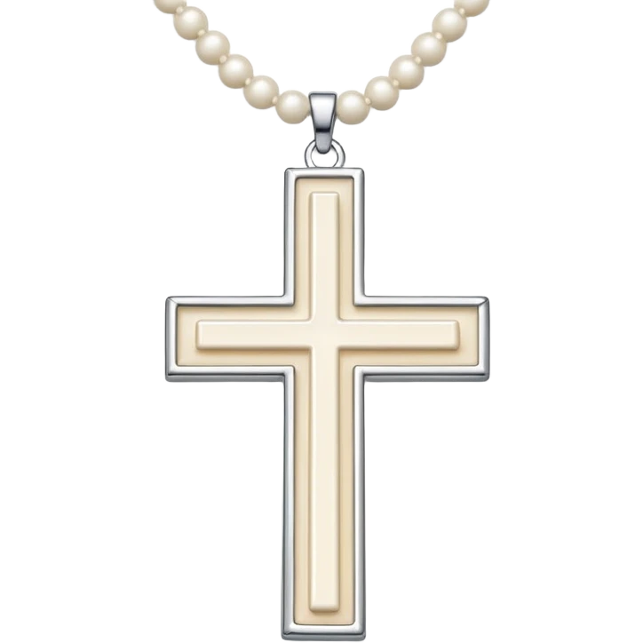 Elegant emoji icon of a white cross made of white beads, glossy surface, and white bead chain subtle shadows, pure white palette emoji