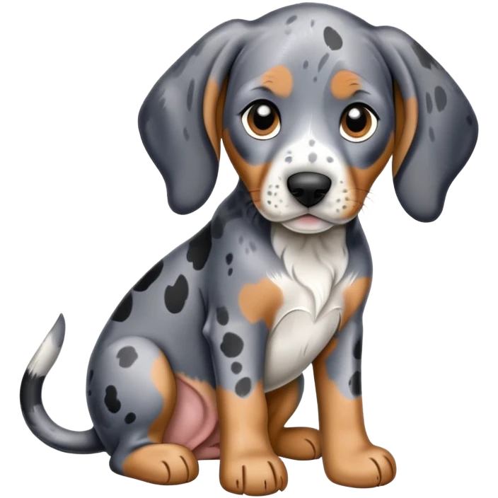 adorable sitting bluetick coonhound puppy with floppy ears and spotted coat emoji