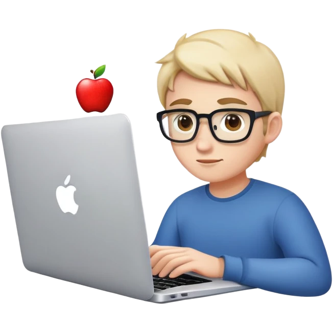 ios developer using macbook and imagine about apple emoji