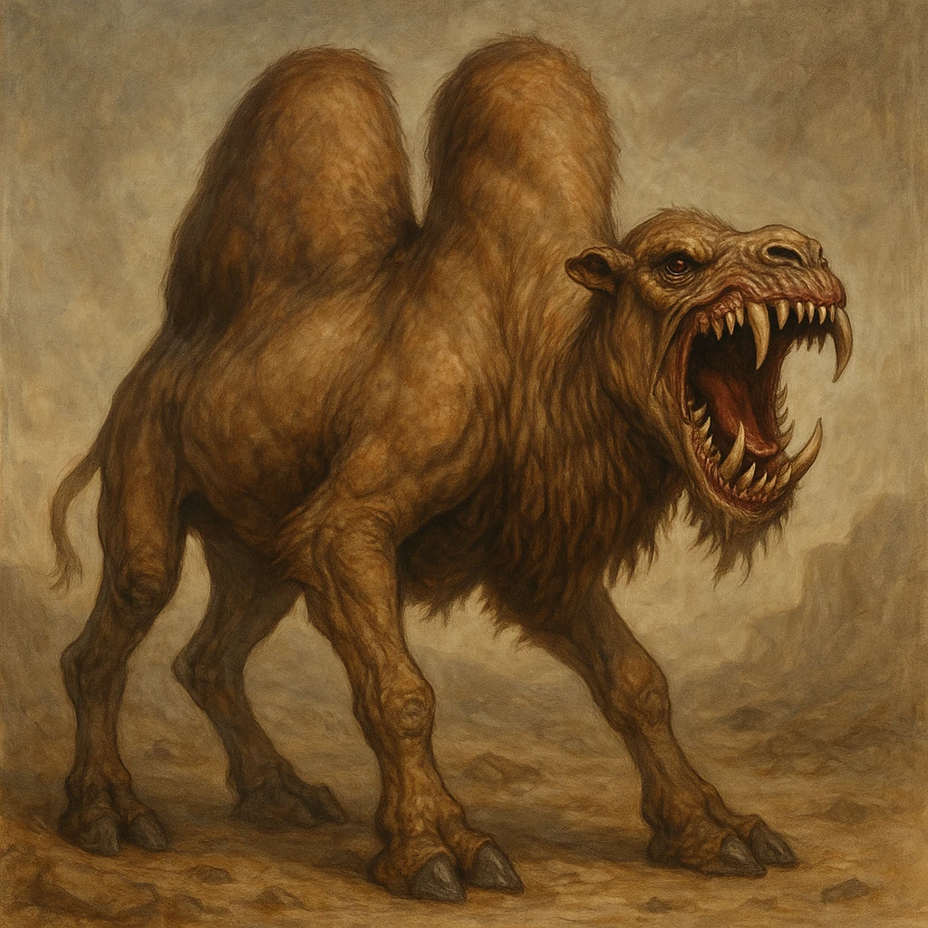 a camel monster with exaggerated humps and sharp teeth, fantasy creature, detailed emoji