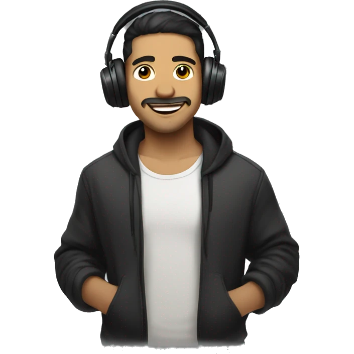 streamer man with headphones dark short hair happy emoji